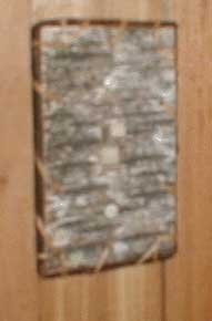 A light switch cover made out of bark