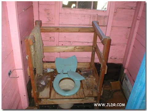Commercial crabber's cabin indoor home made toilet in Bayside, on the Delaware River