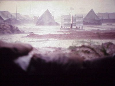 Open air latrine during a monsoon in Vietnam